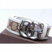 GUCCI WHITE TEXTURED BELT WITH SILVER BUCKLE